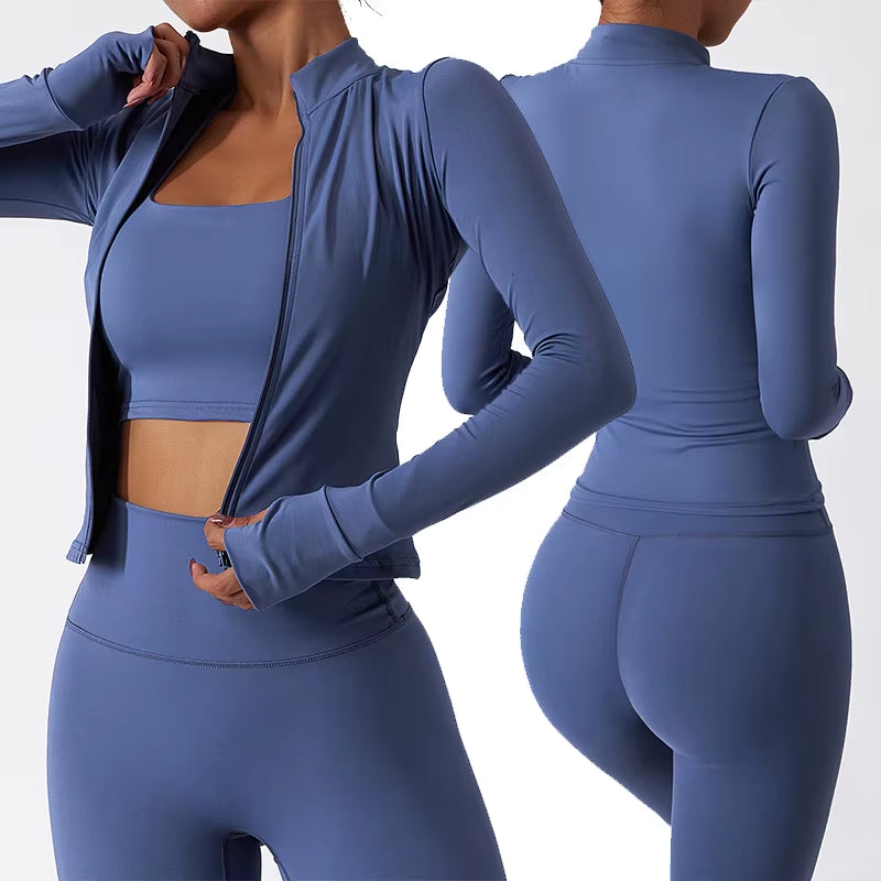 Wholesale Sports Wear Outfit Leggings Gym Jacket 3 Piece Fitness Apparel Women'S Tracksuit Yoga Set Clothes for Women Customized
