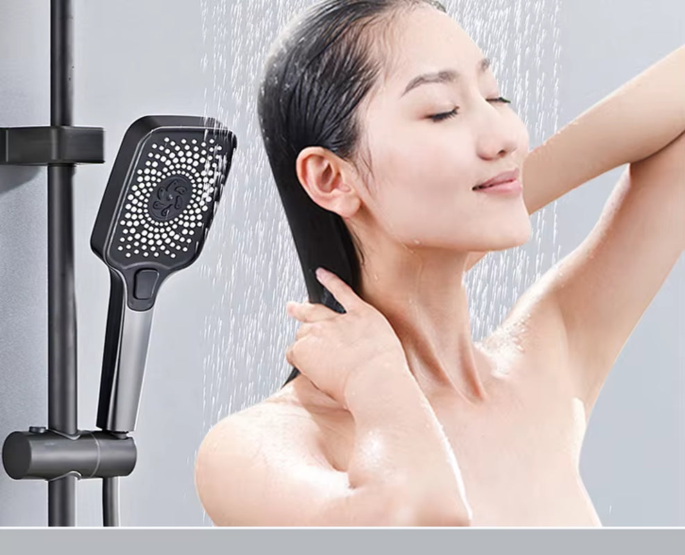 Cheap Gray Piano Key Shower Set 4 Ways Water Out Bathroom Digital Display Faucet Shower System Hot and Cold 4 Modes Mixer Tap