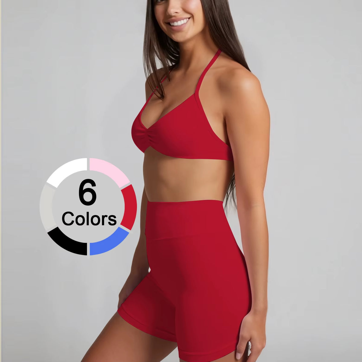 2 Seamless High-Elastic Halter-Neck Back-Slimming Bra High-Waist Butt-Lifting Pants Two-Piece