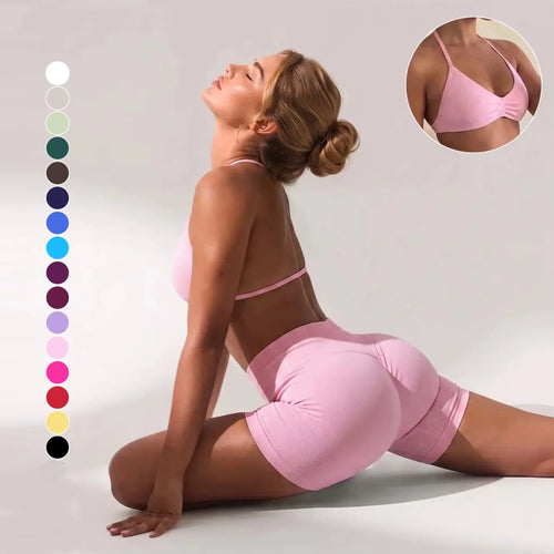 2 Seamless High-Elastic Halter-Neck Back-Slimming Bra High-Waist Butt-Lifting Pants Two-Piece