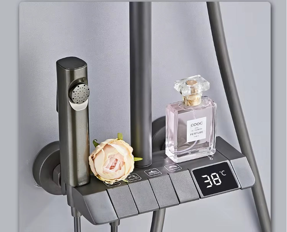 Cheap Gray Piano Key Shower Set 4 Ways Water Out Bathroom Digital Display Faucet Shower System Hot and Cold 4 Modes Mixer Tap