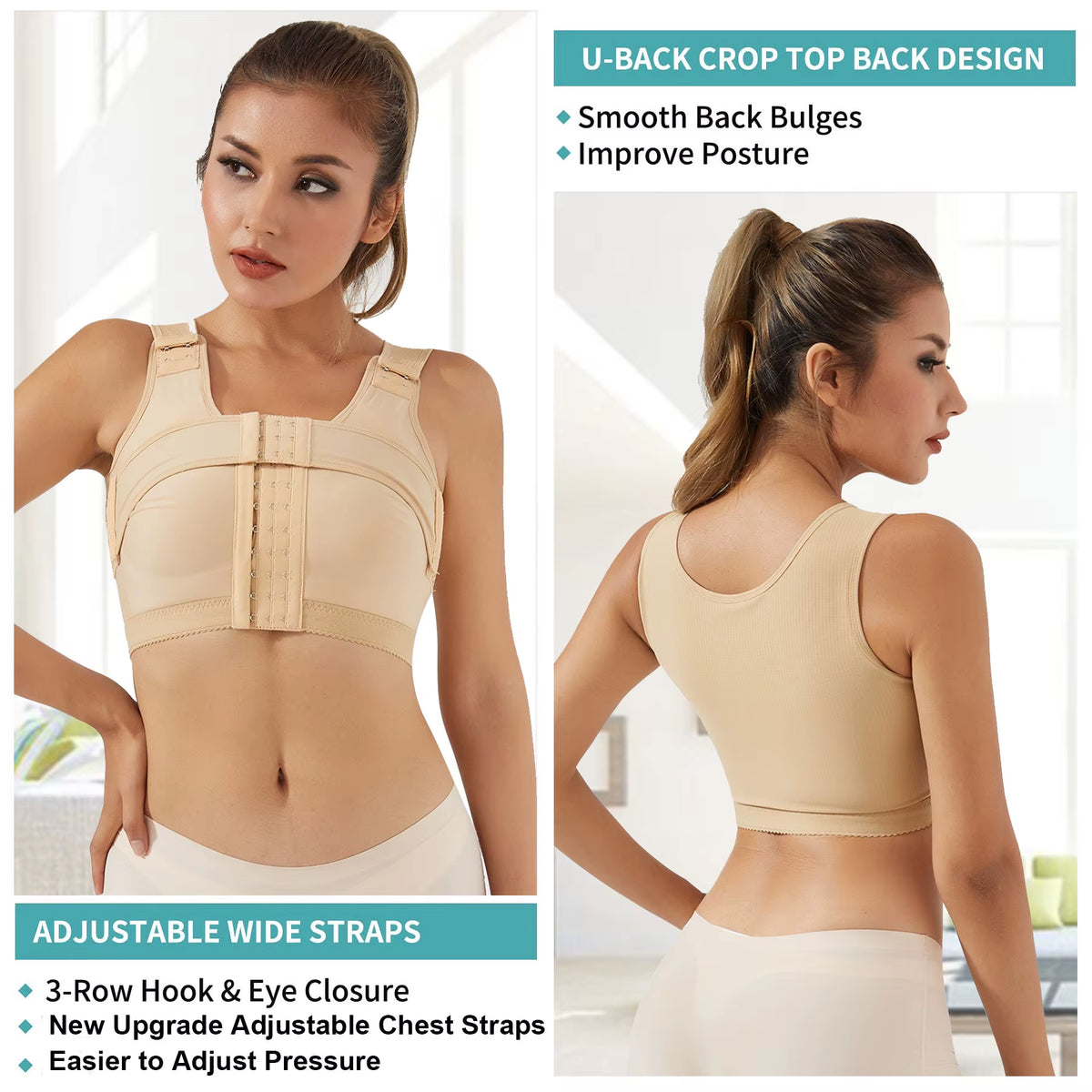 High Compression Bra Post-Operative Posture Correcto Slimming Faja Colombianas Top Bra Vest Shapewear without Sleeves