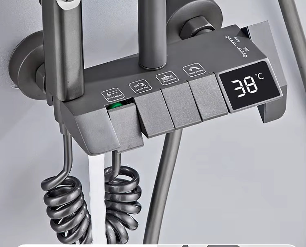 Cheap Gray Piano Key Shower Set 4 Ways Water Out Bathroom Digital Display Faucet Shower System Hot and Cold 4 Modes Mixer Tap