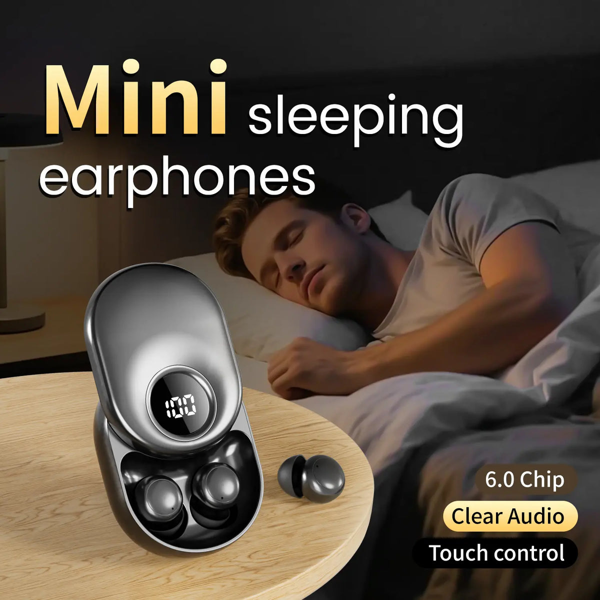 MSHUKCOE Mini Invisible In-Ear Sleep Aid Earbuds - Side Sleep No Ear Pressure, Noise Isolation Cells, 360° Rotating Charging Case, Waterproof, Bluetooth 6.0 Audio, Touch Control, for Study/Work, Ultra-Small Wireless Headphones
