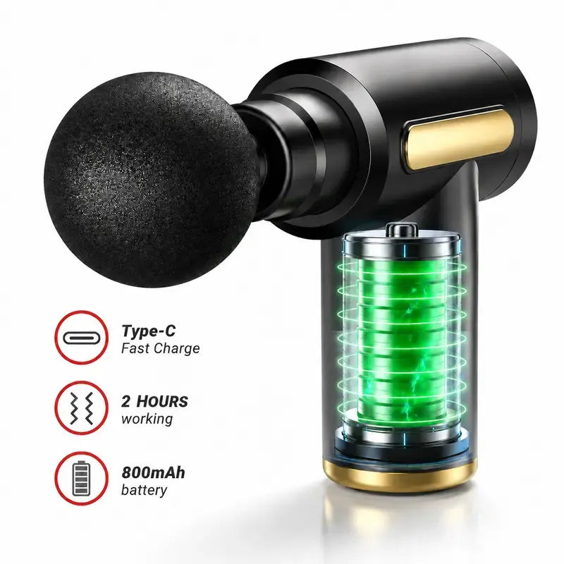 Multifunctional Massage Gun - Home Travel Lightweight USB Rechargeable Massage Device, 6 Speeds Adjustable, Ultra-Quiet Brushless Motor, 4 Replaceable Heads, ABS Plastic, for Muscle Relief, Self Care Gift for Him