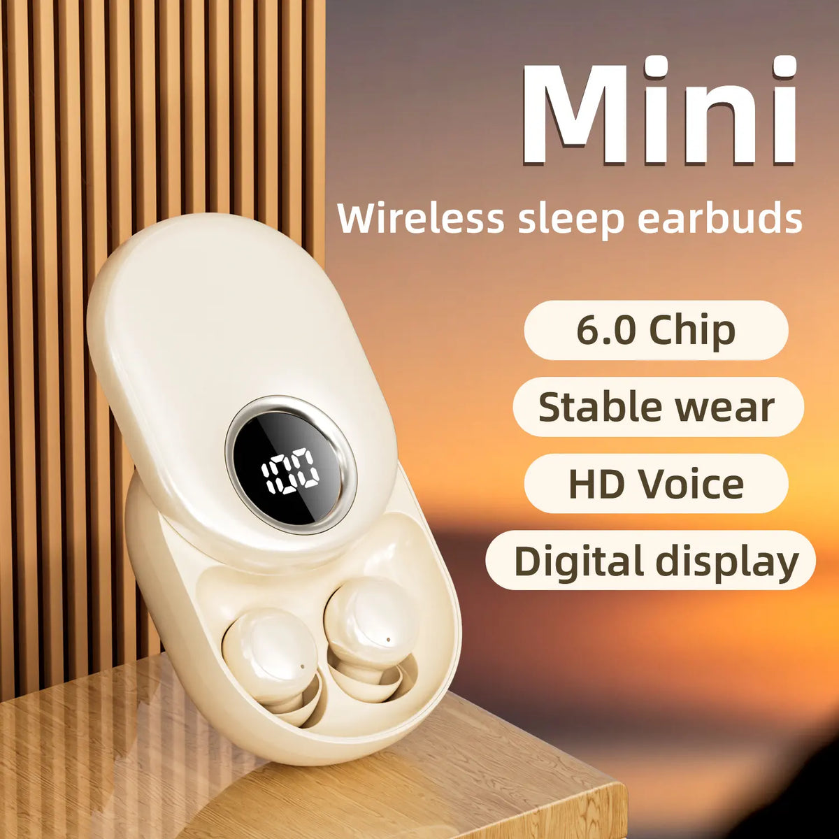 MSHUKCOE Mini Invisible In-Ear Sleep Aid Earbuds - Side Sleep No Ear Pressure, Noise Isolation Cells, 360° Rotating Charging Case, Waterproof, Bluetooth 6.0 Audio, Touch Control, for Study/Work, Ultra-Small Wireless Headphones