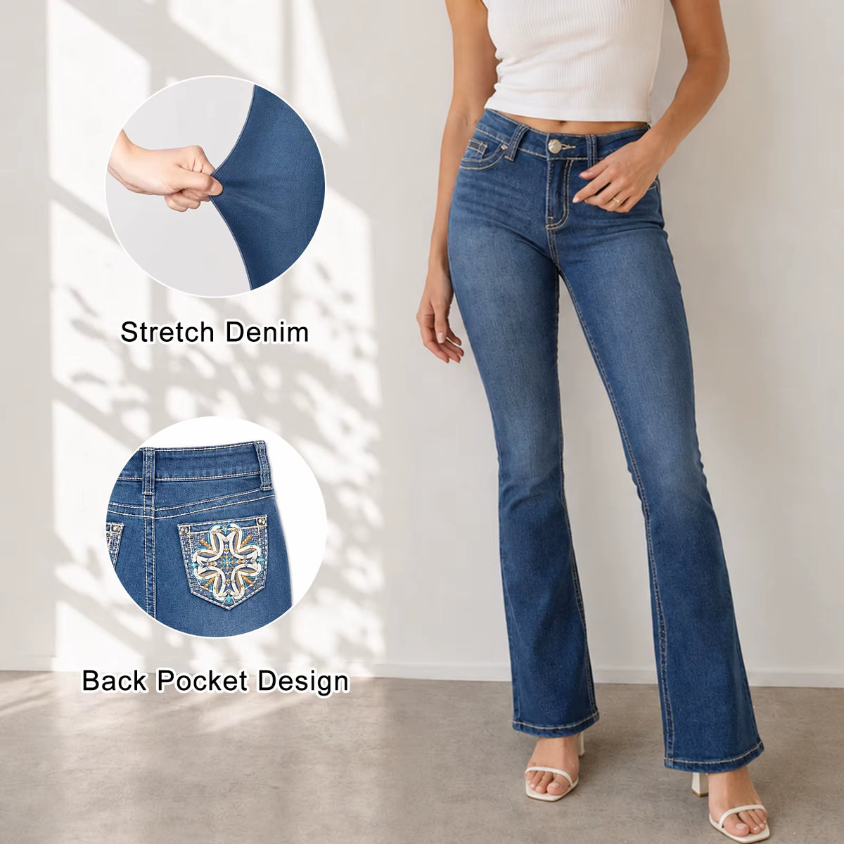 Shipped Directly Women'S Stretch Slim-Fit Skinny Flare Jeans (Dark & Light Solid Wash, Sizes 0-17) - All-Season Wearing Style