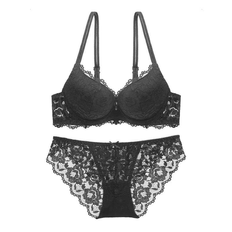 Womens Floral Sexy Lace Bra and Panty Set Push up Bra Fashion Ladies Underwear Sets Seven Color Cup ABCD