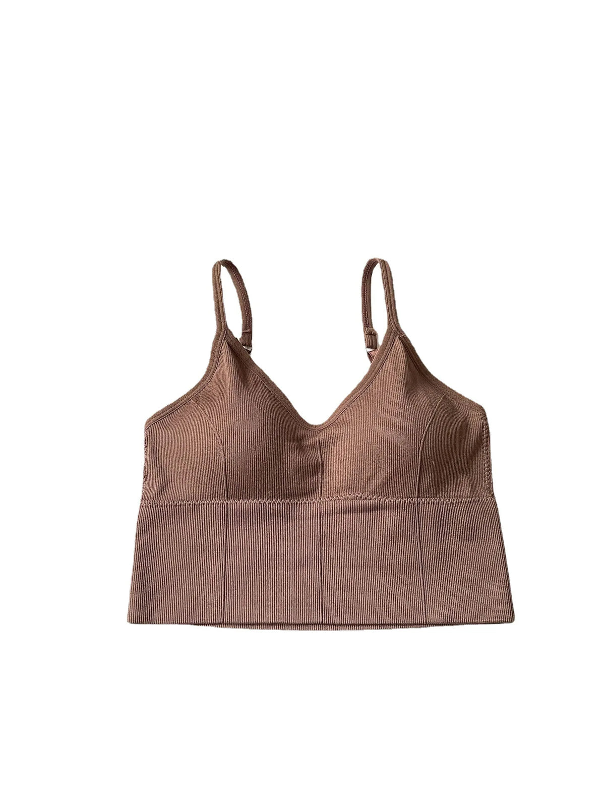 Women's Sexy Seamless Crop Tops Wire-Free Knitted Tank Top Adjusted Strap Sports Bra Breathable Tube Top Camisole Padded