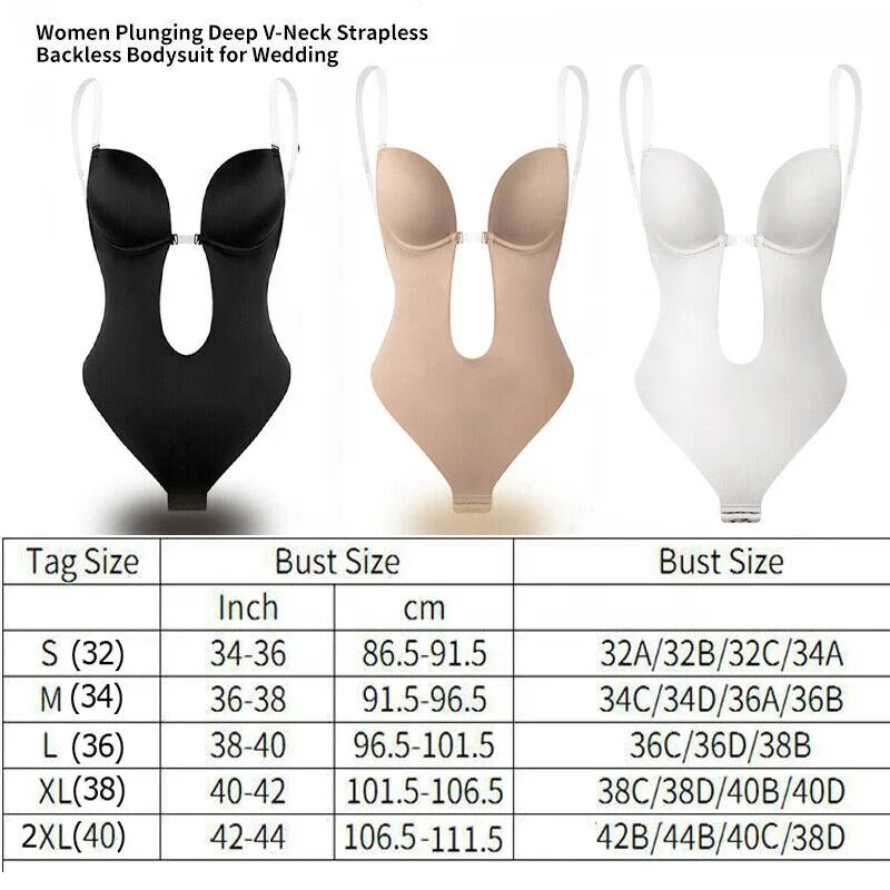 Clearance Sale Sexy Seamless U Plunge Bra Bodysuit Backless Body Shaper With Sheer Straps Push up Corset Bra Bodysuit for Women