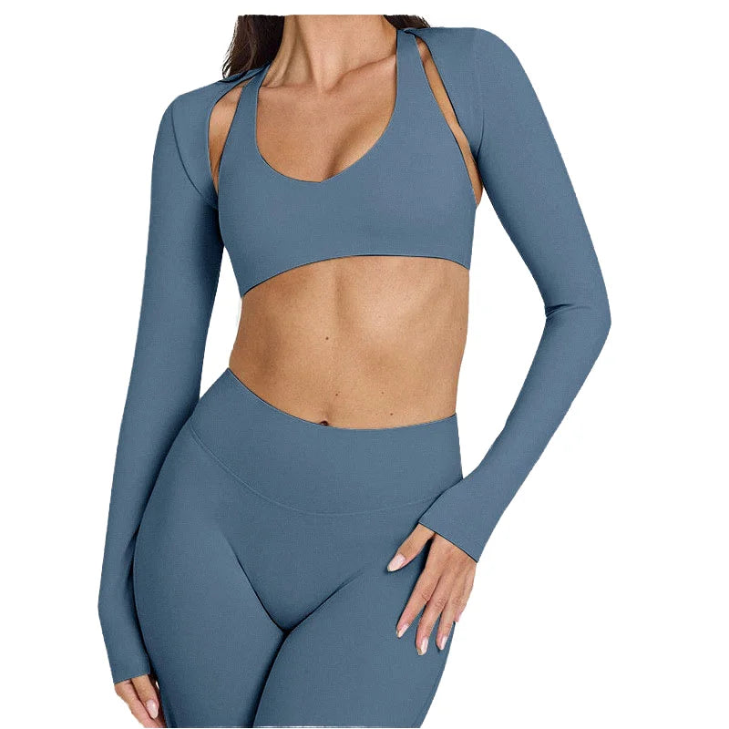Wholesale High Quality Women's Gym Fitness Top Custom Front/Back Logo Breathable Backless Long Sleeve Seamless Regular Fit