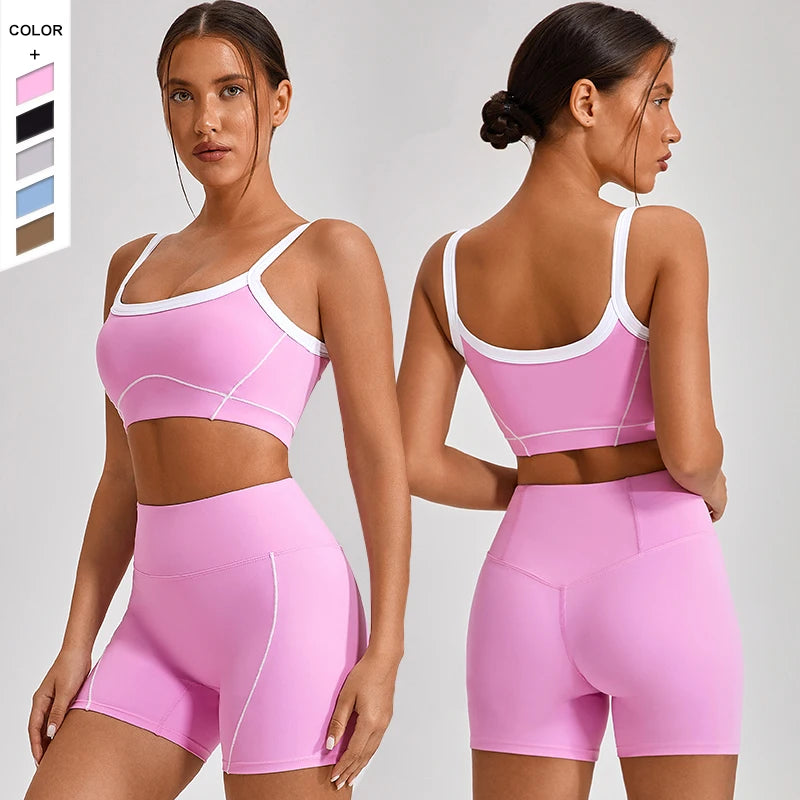 New European and American Naked Tight Outdoor Sports Underwear Women's Thin Shoulder Strap Contrast Set Strap Yoga Clothes