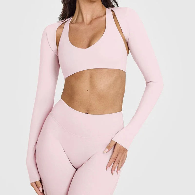 Wholesale High Quality Women's Gym Fitness Top Custom Front/Back Logo Breathable Backless Long Sleeve Seamless Regular Fit