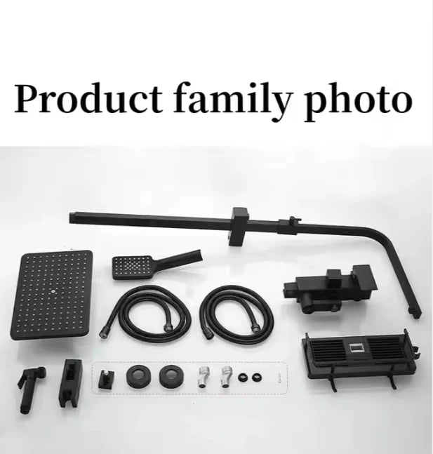 Matte Black Square Rain Shower System with Shelf