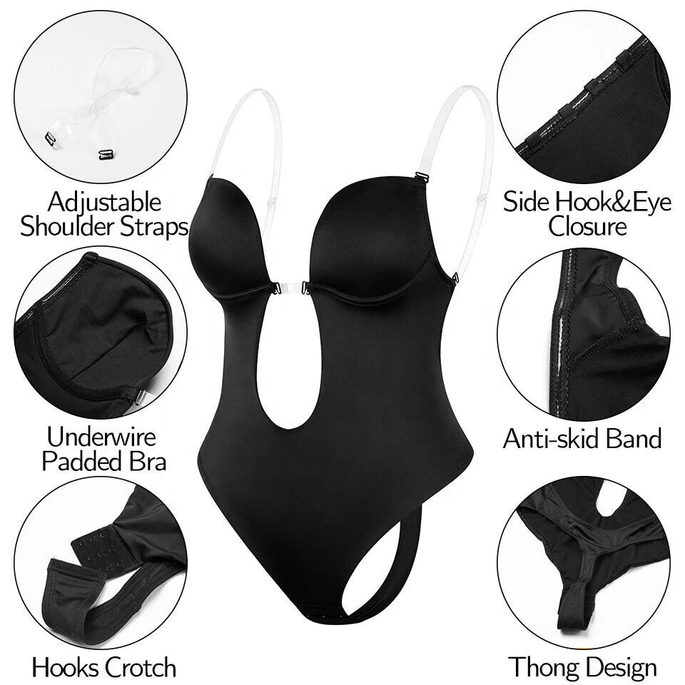 Clearance Sale Sexy Seamless U Plunge Bra Bodysuit Backless Body Shaper With Sheer Straps Push up Corset Bra Bodysuit for Women