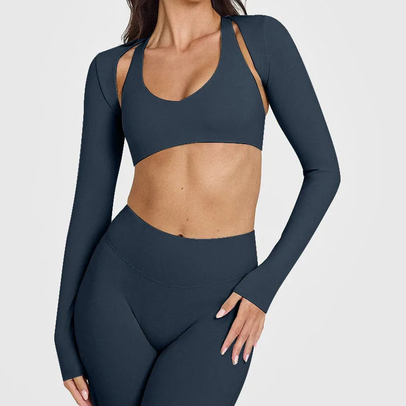 Wholesale High Quality Women's Gym Fitness Top Custom Front/Back Logo Breathable Backless Long Sleeve Seamless Regular Fit