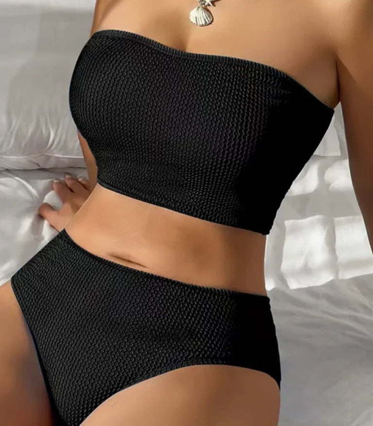 2026 New Bandeau Bikini, Women Ribbed Push up High Waist Swimsuit, Sexy Summer Beach Bathing Suit Swimwear