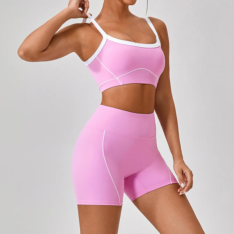 New European and American Naked Tight Outdoor Sports Underwear Women's Thin Shoulder Strap Contrast Set Strap Yoga Clothes
