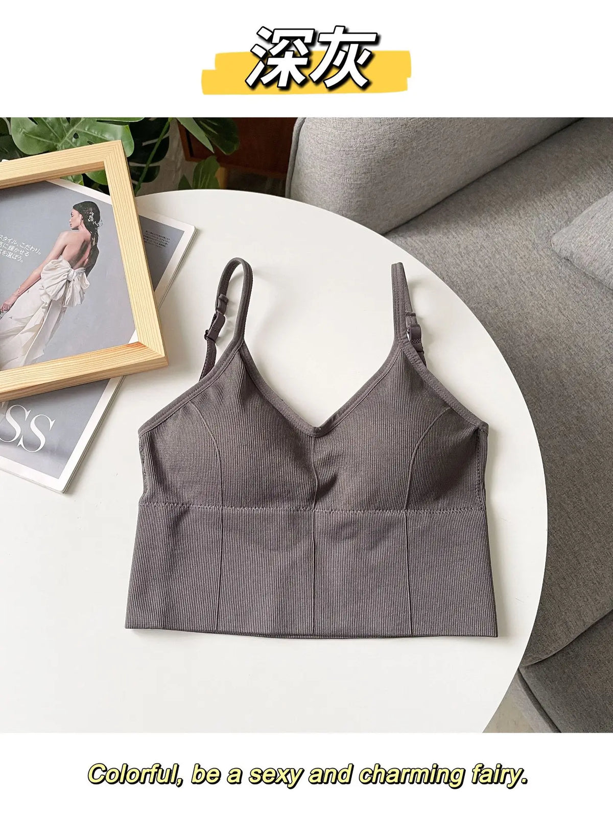 Women's Sexy Seamless Crop Tops Wire-Free Knitted Tank Top Adjusted Strap Sports Bra Breathable Tube Top Camisole Padded