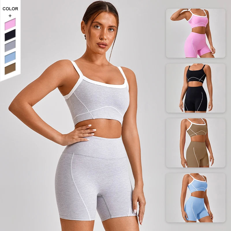 New European and American Naked Tight Outdoor Sports Underwear Women's Thin Shoulder Strap Contrast Set Strap Yoga Clothes