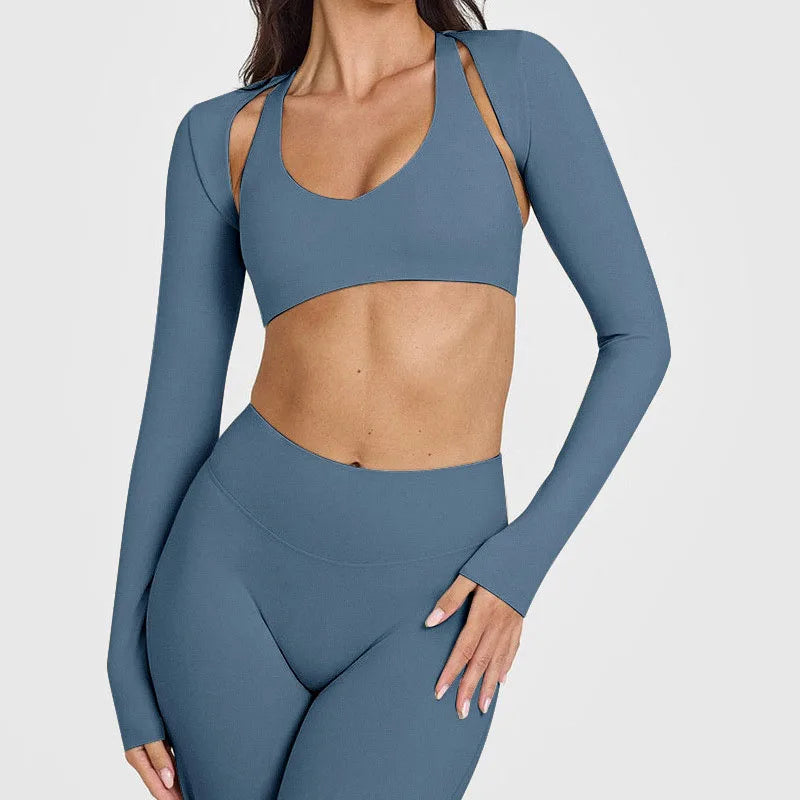 Wholesale High Quality Women's Gym Fitness Top Custom Front/Back Logo Breathable Backless Long Sleeve Seamless Regular Fit