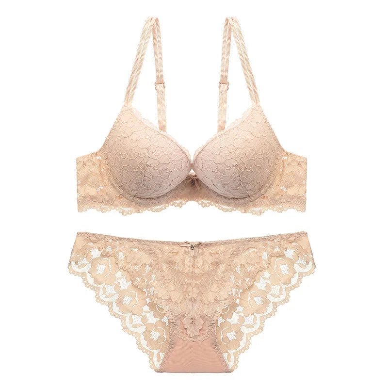 Womens Floral Sexy Lace Bra and Panty Set Push up Bra Fashion Ladies Underwear Sets Seven Color Cup ABCD