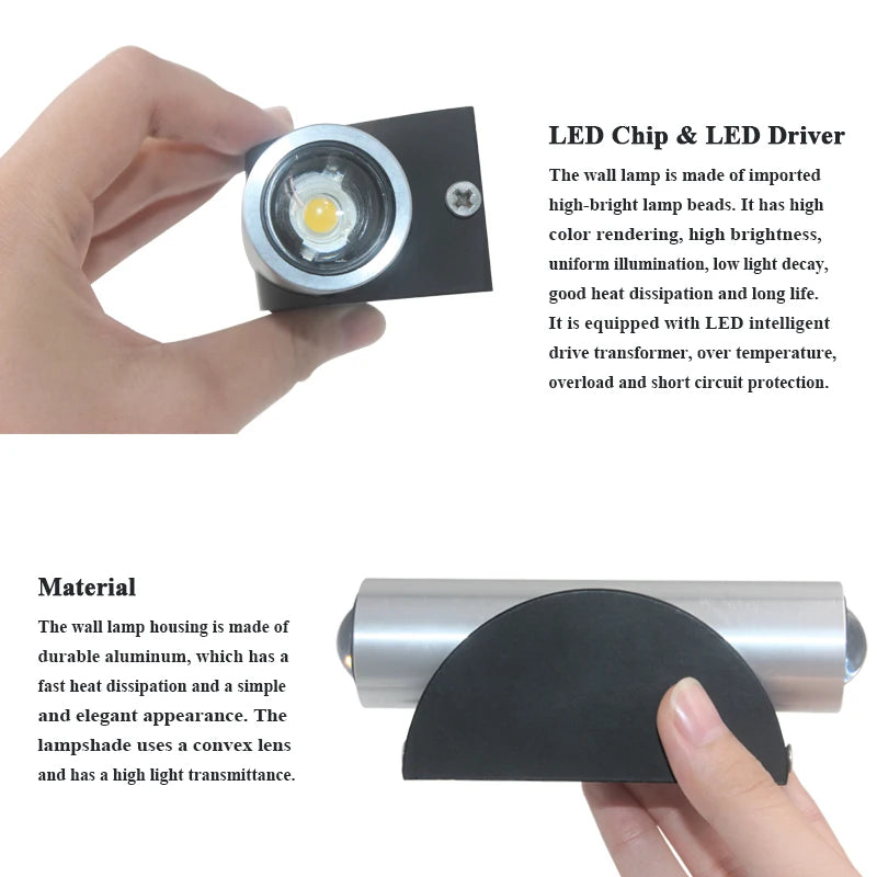 Living Room Indoor Wall Lamp High Power 6W Aluminum AC85-265V Led Decoration Wall Lamp for Home Reading Room up and Down