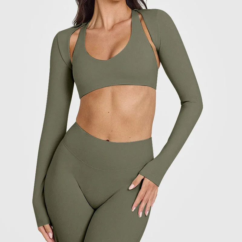 Wholesale High Quality Women's Gym Fitness Top Custom Front/Back Logo Breathable Backless Long Sleeve Seamless Regular Fit