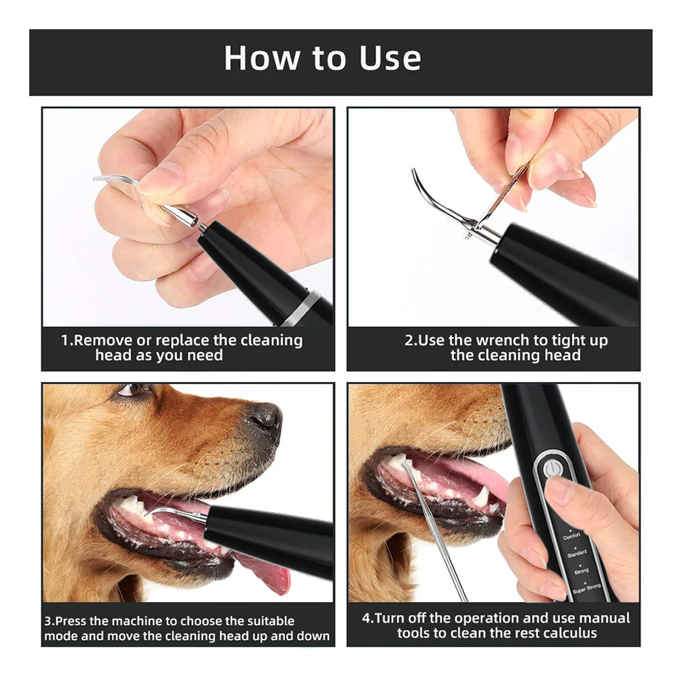 Plaque Remover for Teeth - Pet Ultrasonic Cleaner Custom Pet Battery-powered Ultrasonic Electric Toothbrush Teeth Cleaning Kit
