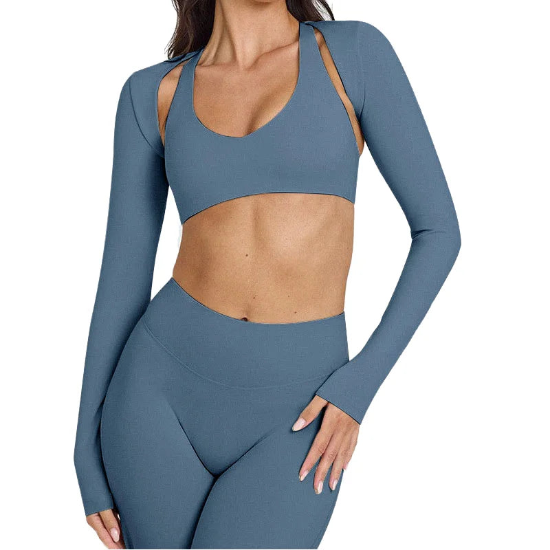 Wholesale High Quality Women's Gym Fitness Top Custom Front/Back Logo Breathable Backless Long Sleeve Seamless Regular Fit