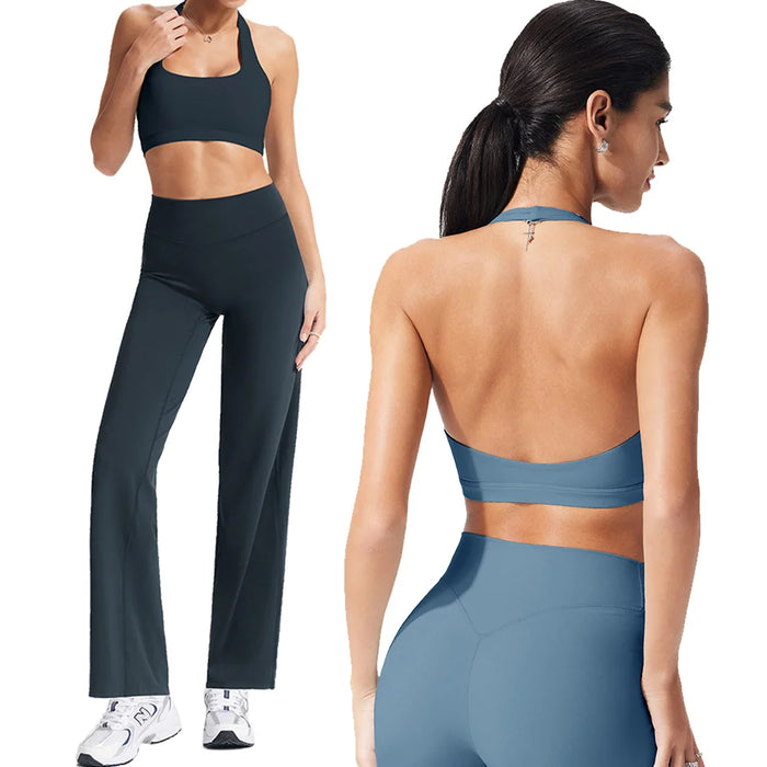 Women's Fitness Sports Bra 2 Piece Set Women Flare Pant Women's Breathable Sports Bra High Quality Sport Wear