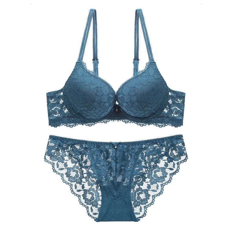 Womens Floral Sexy Lace Bra and Panty Set Push up Bra Fashion Ladies Underwear Sets Seven Color Cup ABCD
