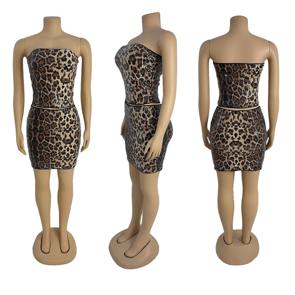 Leopard Sequin Corset Crop Top