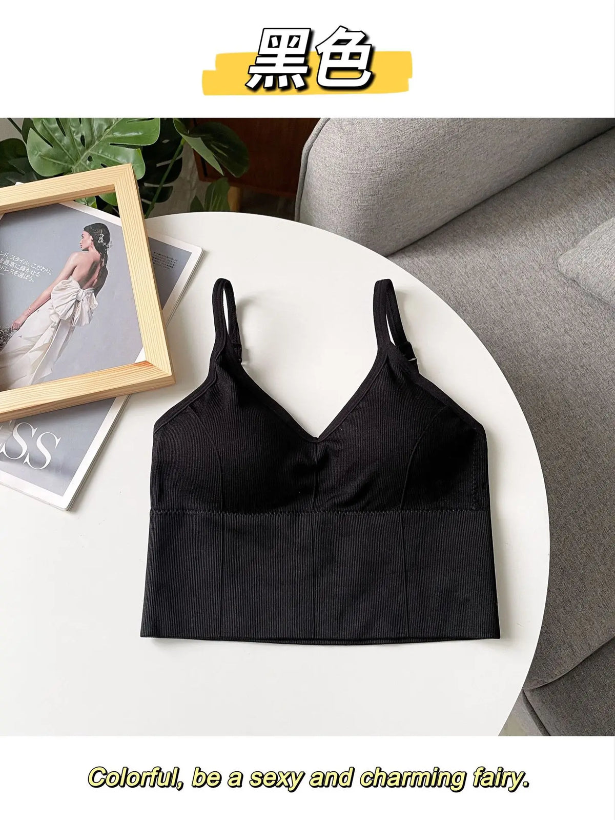 Women's Sexy Seamless Crop Tops Wire-Free Knitted Tank Top Adjusted Strap Sports Bra Breathable Tube Top Camisole Padded