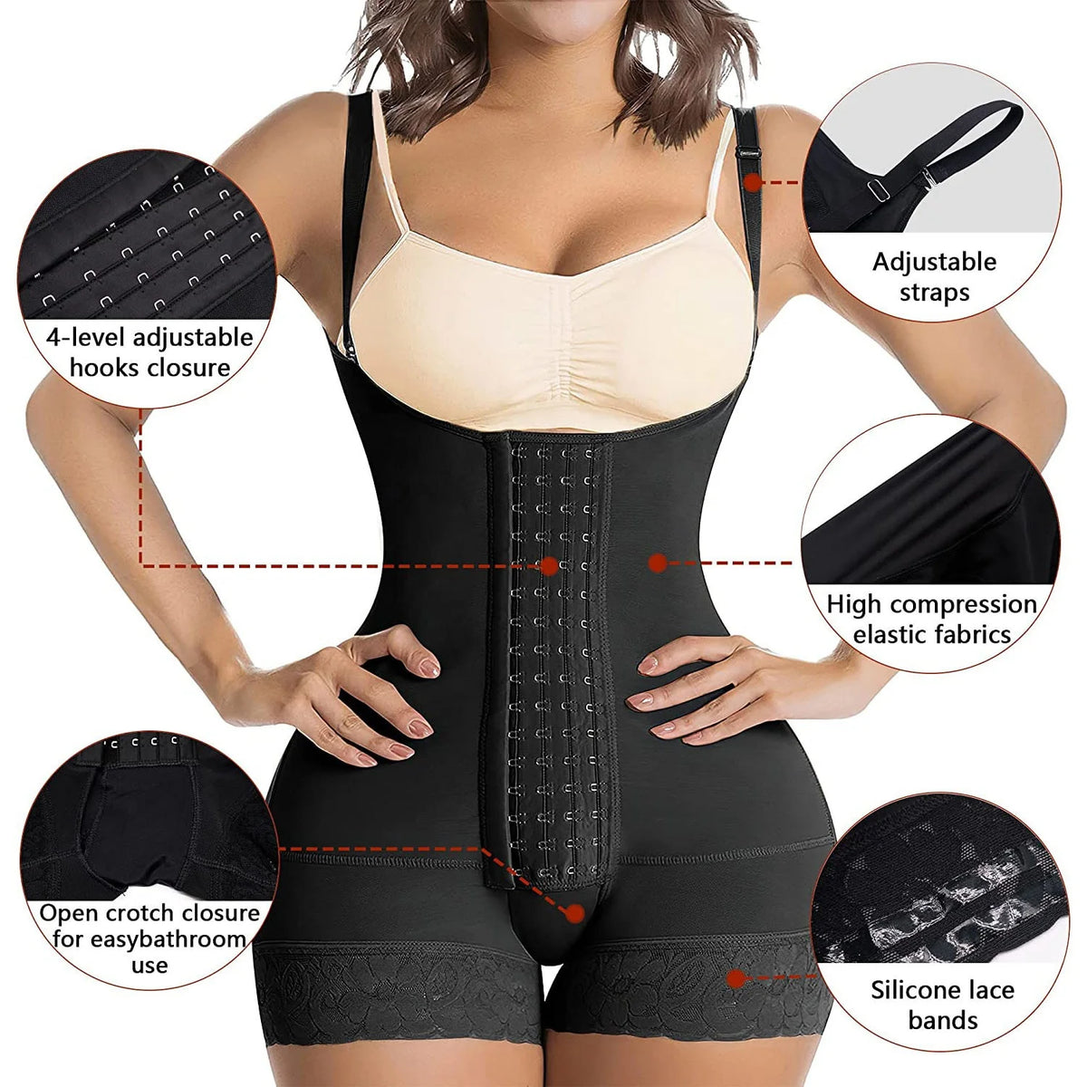 Women BBL Double Compression Lift Shape Your Buttocks Girdle Fajas Adjustable Breast Support Tummy Control Bodysuit Bodyshaper