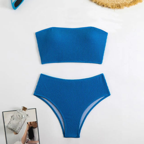 2026 New Bandeau Bikini, Women Ribbed Push up High Waist Swimsuit, Sexy Summer Beach Bathing Suit Swimwear