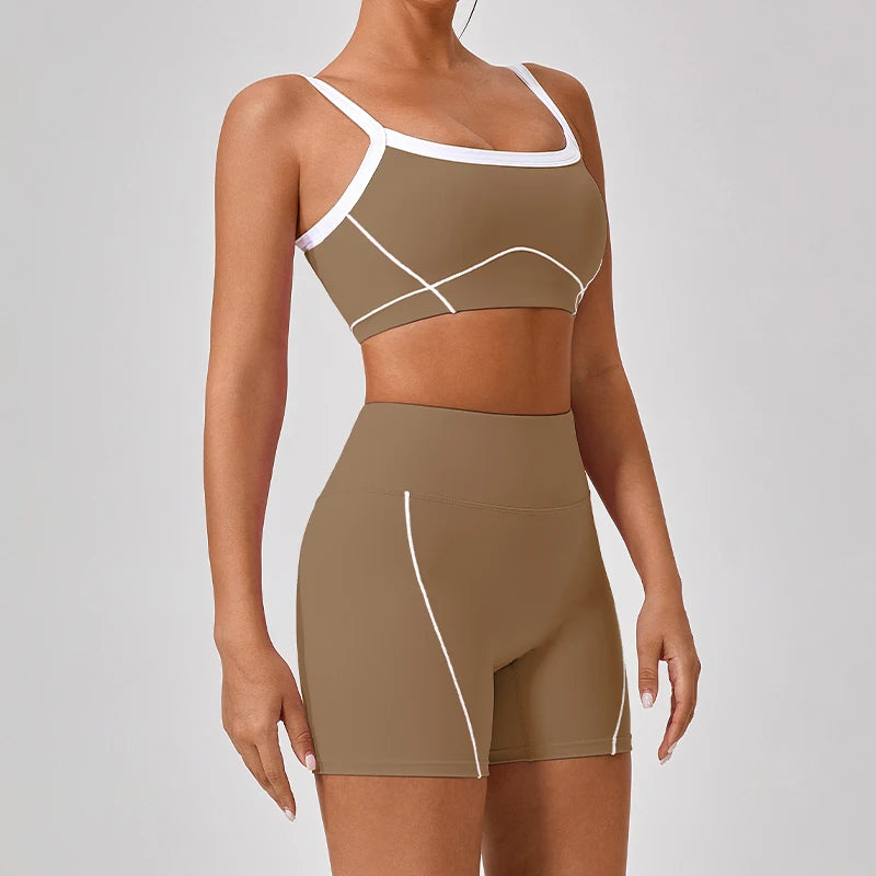 New European and American Naked Tight Outdoor Sports Underwear Women's Thin Shoulder Strap Contrast Set Strap Yoga Clothes