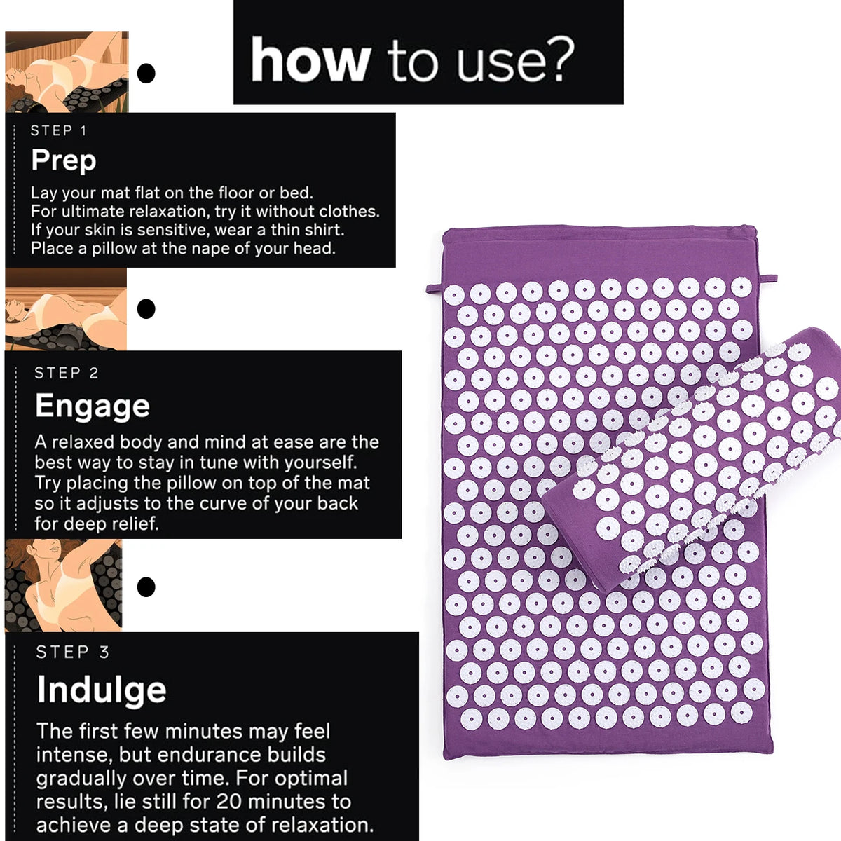 Acupressure Mat & Pillow Set for Back & Neck