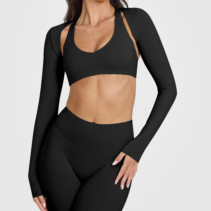 Wholesale High Quality Women's Gym Fitness Top Custom Front/Back Logo Breathable Backless Long Sleeve Seamless Regular Fit
