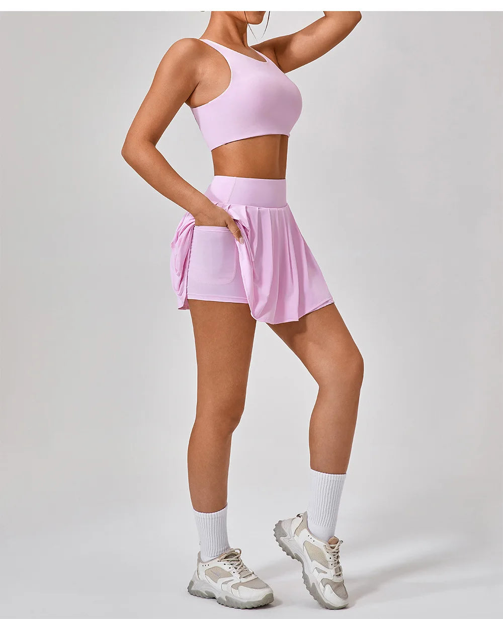 3-Piece Workout Set: Bra, Tennis Skirt & UPF50+ Jacket