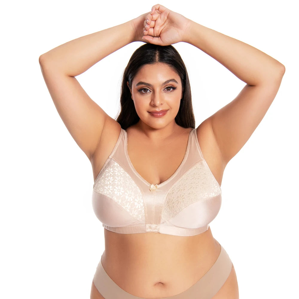 OEKO Certificated Custom Made Plus Size Lace Fabric Wireless Big Breast Cup  Bras for Big Women Full Coverage Push up