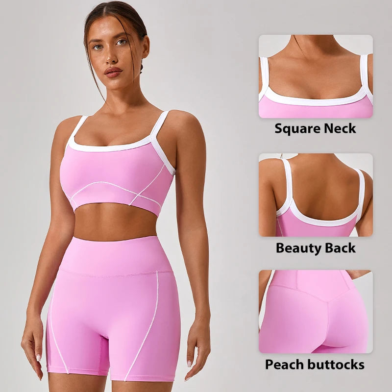 New European and American Naked Tight Outdoor Sports Underwear Women's Thin Shoulder Strap Contrast Set Strap Yoga Clothes