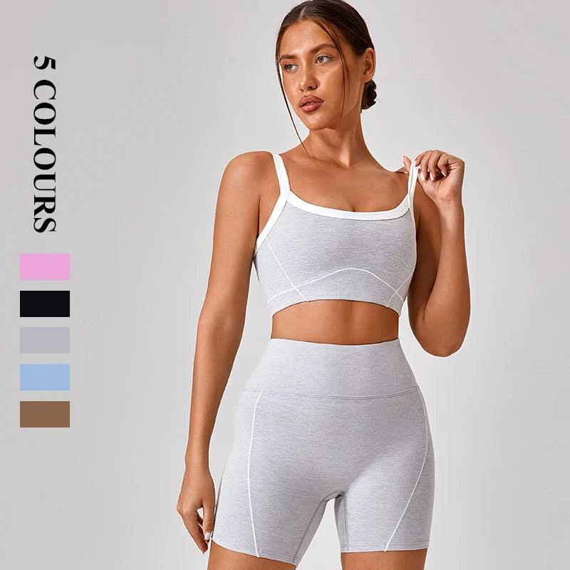 New European and American Naked Tight Outdoor Sports Underwear Women's Thin Shoulder Strap Contrast Set Strap Yoga Clothes