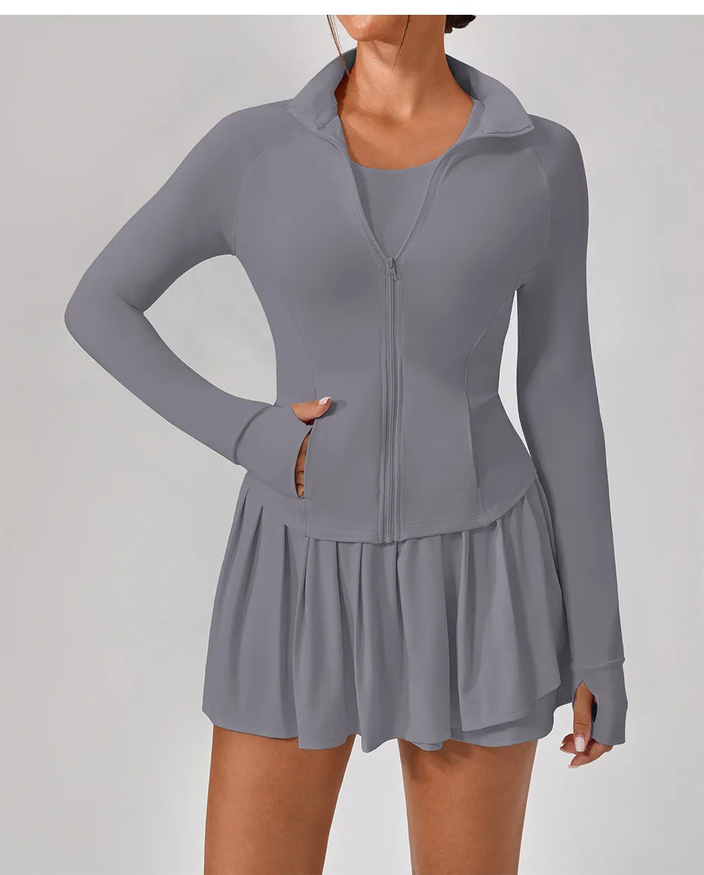 3-Piece Workout Set: Bra, Tennis Skirt & UPF50+ Jacket