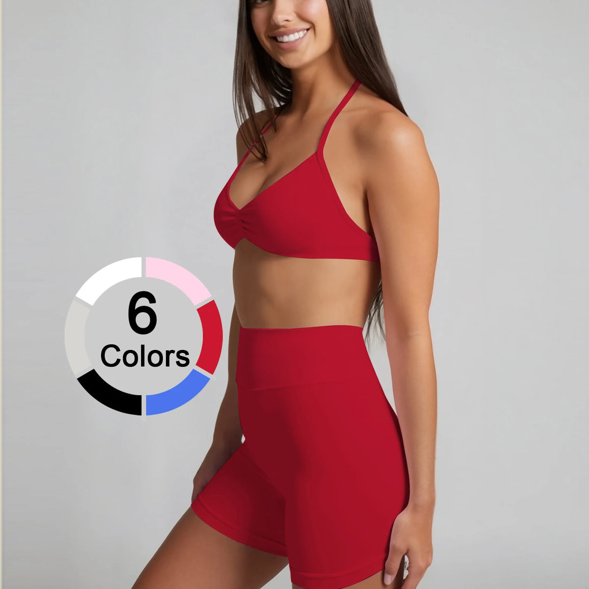 2 Seamless High-Elastic Halter-Neck Back-Slimming Bra High-Waist Butt-Lifting Pants Two-Piece