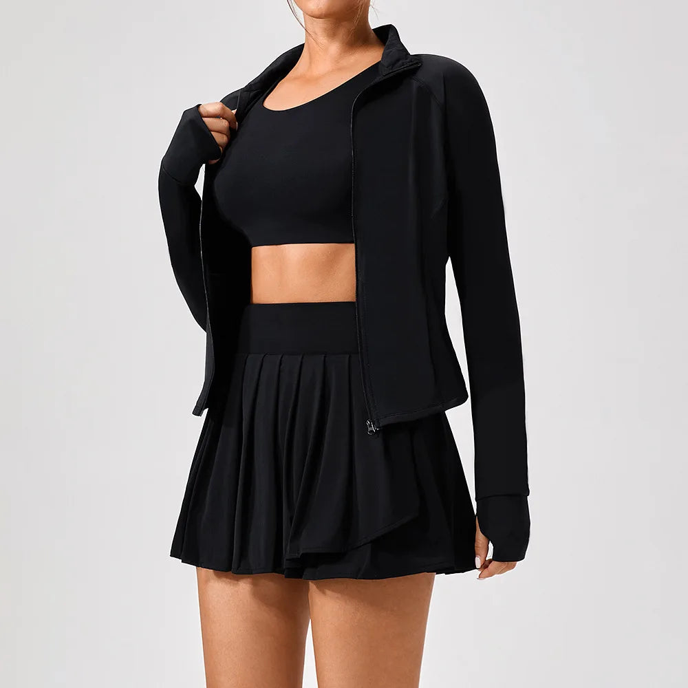 3-Piece Workout Set: Bra, Tennis Skirt & UPF50+ Jacket