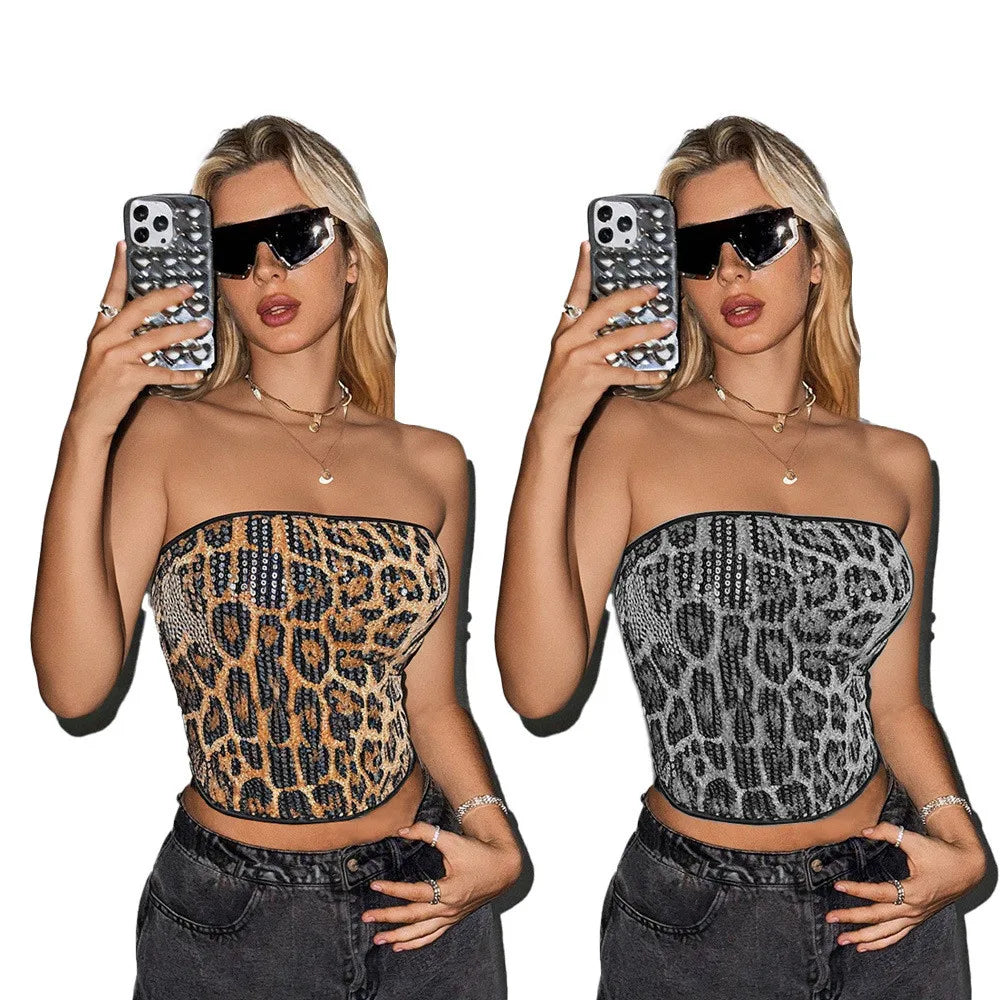 Leopard Sequin Corset Crop Top