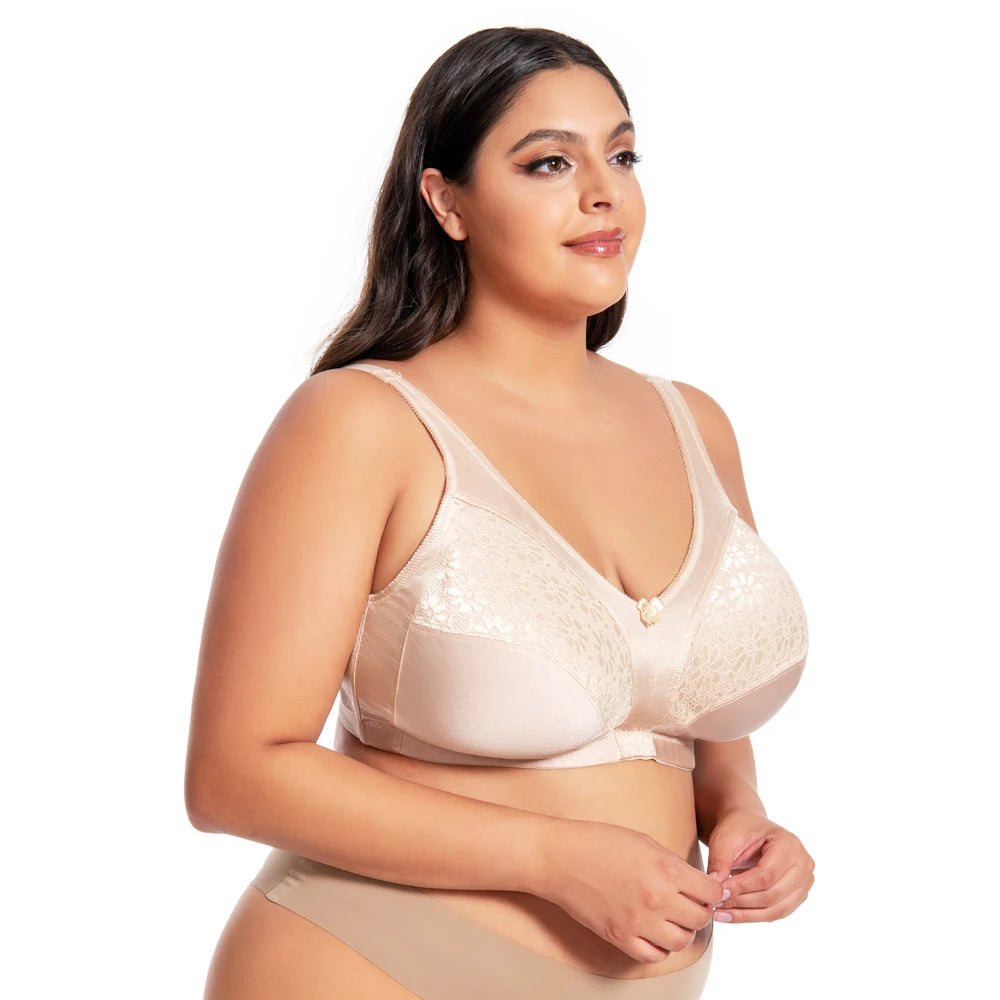 OEKO Certificated Custom Made Plus Size Lace Fabric Wireless Big Breast Cup  Bras for Big Women Full Coverage Push up