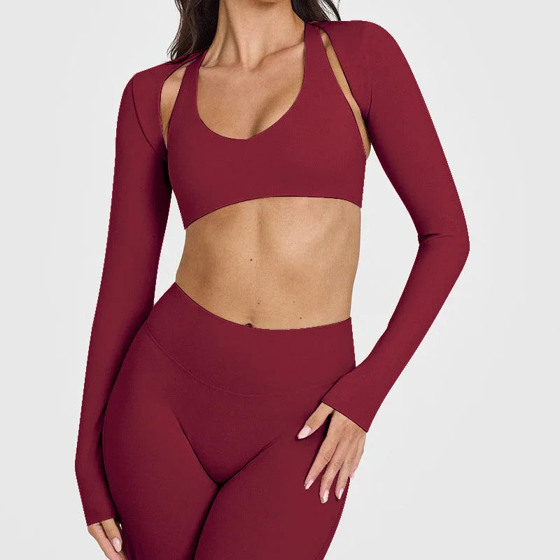 Wholesale High Quality Women's Gym Fitness Top Custom Front/Back Logo Breathable Backless Long Sleeve Seamless Regular Fit