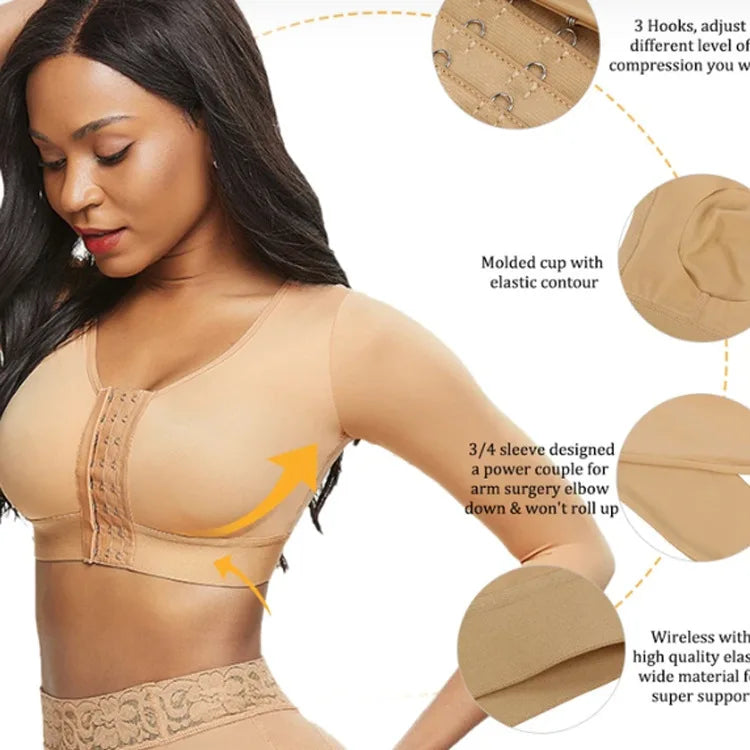 Front-Closure Posture Corrector Bra with 3/4 Sleeves